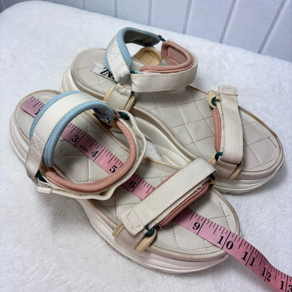 Zara Cream and Tan Sporty Chunky Sandals‎ with Adjustable Straps size 39 - Picture 10 of 12